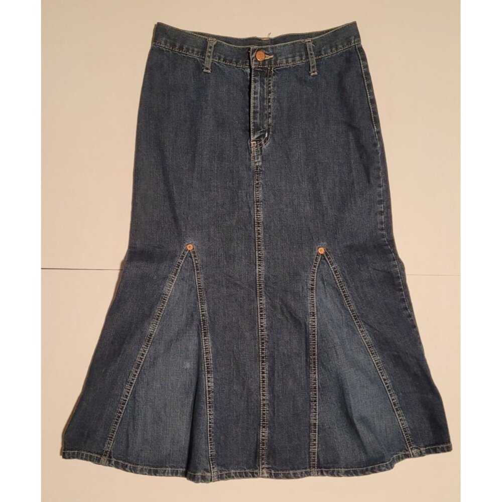 Manager Women's Long Denim Long Skirt with Flare Size 26 Front Zipper/Button